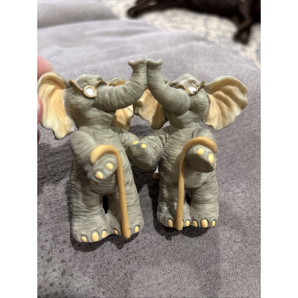 1998 Roman Inc. Forget me Knots Elephant Couple With Canes & Glasses 3” Tall